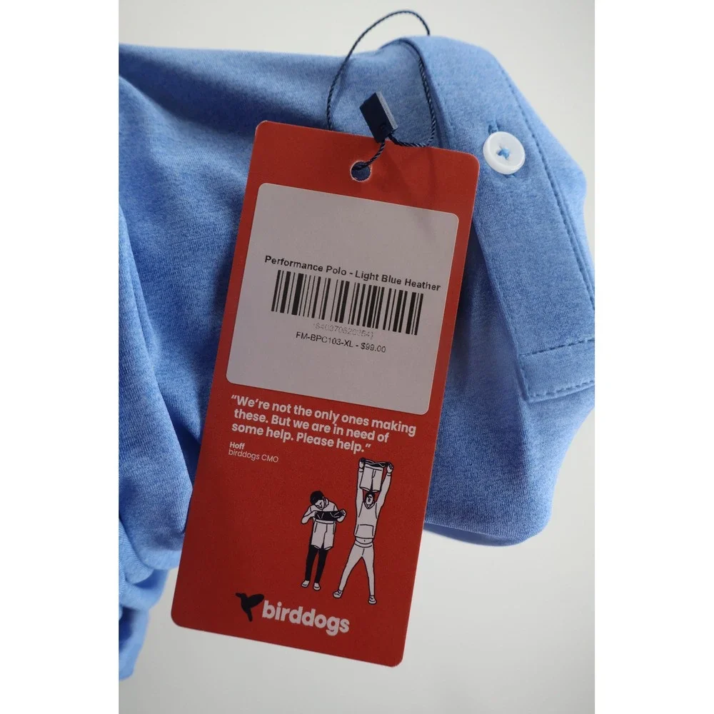 Birddogs Performance Polo Shirt XL Light Blue Heather Golf Athletic Casual - Picture 5 of 6